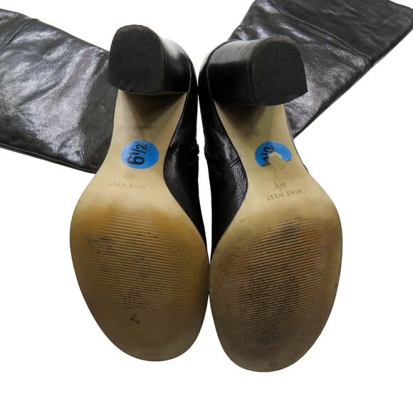 Vintage Nine West Earnest Black Leather Boots Heeled Tall Boot Size 6.5 - Picture 4 of 8